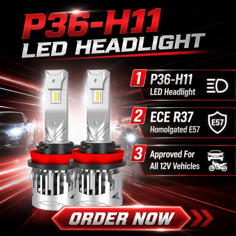 Luxfighter lança lâmpada LED P36 H11 para farol com certificação ECE R37